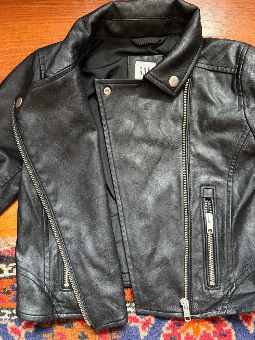 Gap Kids Black Faux Leather Moto Biker Jacket Size 6-7 Small